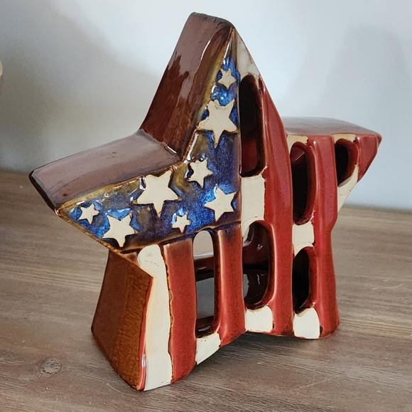 ⭐ Empire Candle Co. Patriotic Star Tealight Holder – American Flag Ceramic 6” - Picture 3 of 16